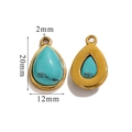 Gold stainless steel teardrop pendant with turquoise stone, size 20x12mm for jewelry making - Large-Turquoise