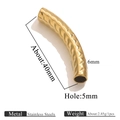 40mm 18K gold plated stainless steel curved tube bead with diamond textured pattern - Thick Tube Rhombus Texture (Gold)