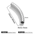 Silver stainless steel curved tube bead with diamond-cut texture for DIY jewelry making - Thick Tube Rhombus Texture (Steel)