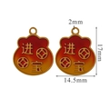 New Year pendant charm in red and gold finish with Jinbao characters 17mm x 14.5mm - Jinbao Ancient Coin Lucky Style (18)