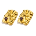 Twisted gold stainless steel rectangle pendant with a deep purple gemstone inlay - Amethyst