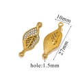 Golden leaf-shaped jewelry connector pendant with sparkling rhinestones, 27x10mm size - Leaf