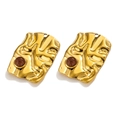 Golden twisted rectangular pendant with brown sandstone inlay in high-polished finish - Brown Sandstone