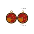 Golden stainless steel red enamel pendant charms with fruit pattern and Chinese characters - Jili He Character Fruit Style (25)