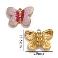 Pink and red enamel butterfly pendant with vacuum gold plating and 20mm width - Pink Gradient