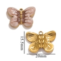 Golden stainless steel butterfly charm with pink enamel marble effect and dimensions - Pink Brown Marble