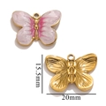 Golden butterfly charms with marble enamel and textured metal detail, 20mm DIY pendants - Pink White Marble