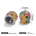 Detail of 13mm stainless steel bell pendants with colorful enamel flower patterns - Steel Enamel Painted Bell