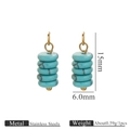 Stainless steel turquoise beaded earrings with green textured discs and gold hooks - Turquoise
