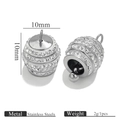 Silver stainless steel honeycomb cylinder charms with white zircons for DIY jewelry - Steel Rhinestone Bell