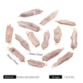 Macro view of natural baroque pearl charms with golden steel loops and dimensions - Pink Pearl A