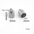 Textured stainless steel cord end cap with 18K gold plating for DIY jewelry making - Hole 2mm - Steel Color