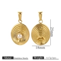 Golden irregular oval stainless steel pendant with white pearl inlay and radial texture - Concentric Circle Radial Texture Style (Pearl Pendant 1)