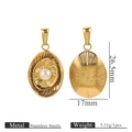 Golden irregular oval stainless steel pendant with radial texture and white faux pearl - Radial Embossed Texture Style (Pearl Pendant 2)
