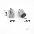 Silver stainless steel textured cord end cap with top loop for DIY jewelry making - Hole 7mm - Steel Color