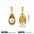 Gold stainless steel teardrop pendant with white faux pearl, 25mm height for DIY jewelry - Semi-Open Teardrop Wrapped Style (Pearl Pendant 3)