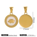 Pendentif rond en acier inoxydable doré 18K avec nacre blanche et motif de nuage doré - Nuages blancs