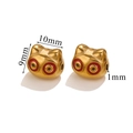 Golden cartoon cat bead with red enamel eyes for DIY bracelet making, 10mm width - Red Cat