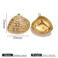 Pendentif coquillage doré en acier inoxydable avec émail blanc et cristal, 20mm - Blanc