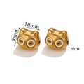 Golden cat-shaped stainless steel bead with white enamel eyes for DIY bracelets - White Cat