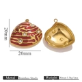 Pendentif coquillage en acier inoxydable avec émail rouge et cristaux, 20 mm - Rouge