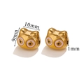 Cute golden cat head beads 10x9mm for DIY bracelets with pink oil-dripped details - Pink Cat