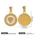 Pendentif rond en acier inoxydable doré 18K avec nacre blanche et motif diamant - Diamant
