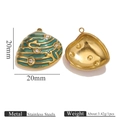 Pendentif coquillage doré en acier inoxydable avec émail vert mer et petits cristaux - Vert
