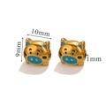Golden stainless steel pig bead for DIY jewelry with blue enamel snout and 9mm height - Blue Pig