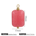 Colgante rectangular de piedra natural rosa con gancho de acero dorado, 18x13mm - 5 Piezas / Rosa rojo
