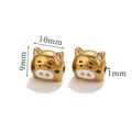 Golden stainless steel pig charm with white enamel face and 1mm hole for DIY jewelry - White Piglet