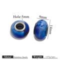 Cuenta de acero inoxidable con mármol azul para pulseras con agujero de 5 mm - 14mmx9mm-Agujero 5mm / Azul