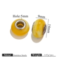 Cuenta redonda de resina amarilla con núcleo de acero inoxidable de 5mm para pulseras - 14mmx9mm-Agujero 5mm / Amarillo