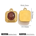 Detail of red stone oval pendant in stainless steel showing size 20.5mm and 2mm hole - Gold Rectangle Pendant - Wine Red Cat's Eye