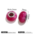 Cuentas de mármol rosa con agujero de 5 mm y núcleo de acero para pulseras DIY - 14mmx9mm-Agujero 5mm / Rosa Roja