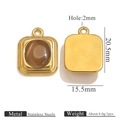 Detailed views of an oval stainless steel pendant with brown gemstone and dimensions - Gold Rectangle Pendant - Brown Cat's Eye