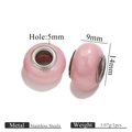 Cuenta de acero inoxidable esmaltado rosa con agujero grande para pulseras DIY - 14mmx9mm-Agujero 5mm / Rosa
