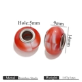 Cuenta de acero inoxidable con patrón de mármol rojo y blanco y agujero de 5mm para pulseras DIY - 14mmx9mm-Agujero 5mm / Rojo Blanco