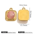Detailed view of oval pink stone pendant in gold stainless steel with dimensions 20.5x15.5mm - Gold Rectangle Pendant - Pink Cat's Eye