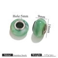 Cuentas de resina de mármol verde con núcleo de acero inoxidable para joyería DIY - 14mmx9mm-Agujero 5mm / Verde Claro