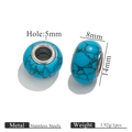 Cuenta espaciadora estilo mármol azul con agujero 5mm y núcleo de acero inox para DIY - 14mmx8mm-Agujero 5mm / Turquesa Oscuro