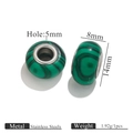 Cuenta con patrón de malaquita verde y núcleo de acero inoxidable para pulsera DIY - 14mmx8mm-Agujero 5mm / Malaquita