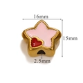 Pink enamel star bead with red heart in gold stainless steel for DIY jewelry making - Pink Star Red Heart