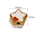 Star-shaped gold stainless steel bead with white enamel and a red heart, size 16x15mm - White Star Red Heart