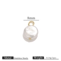 8mm white faux pearl pendant with golden stainless steel loop for DIY jewelry making - Flat Round (8mm)
