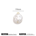 10mm white baroque faux pearl pendant with stainless steel pin for DIY jewelry making - Flat Round (10mm)