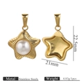 Golden stainless steel star pendant with white pearl inlay and granulated texture - Pentagram