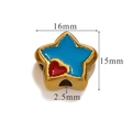 Blue star stainless steel bead with red heart pattern and 2.5mm hole for DIY jewelry - Blue Star Red Heart