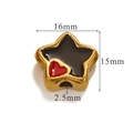 Gold stainless steel star bead with red heart enamel and 2.5mm hole for DIY jewelry - Black Star Red Heart