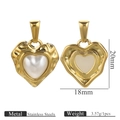 Golden stainless steel heart pendant with pearl inlay for DIY jewelry making - Heart with Large Pearl